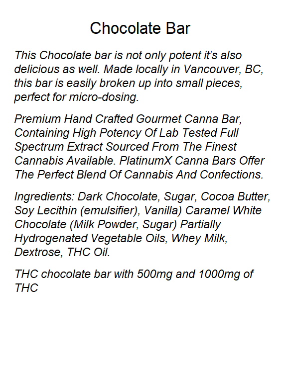 Chocolate Bar Toffee Crunch (Indica / Sativa) 500mg - 40$